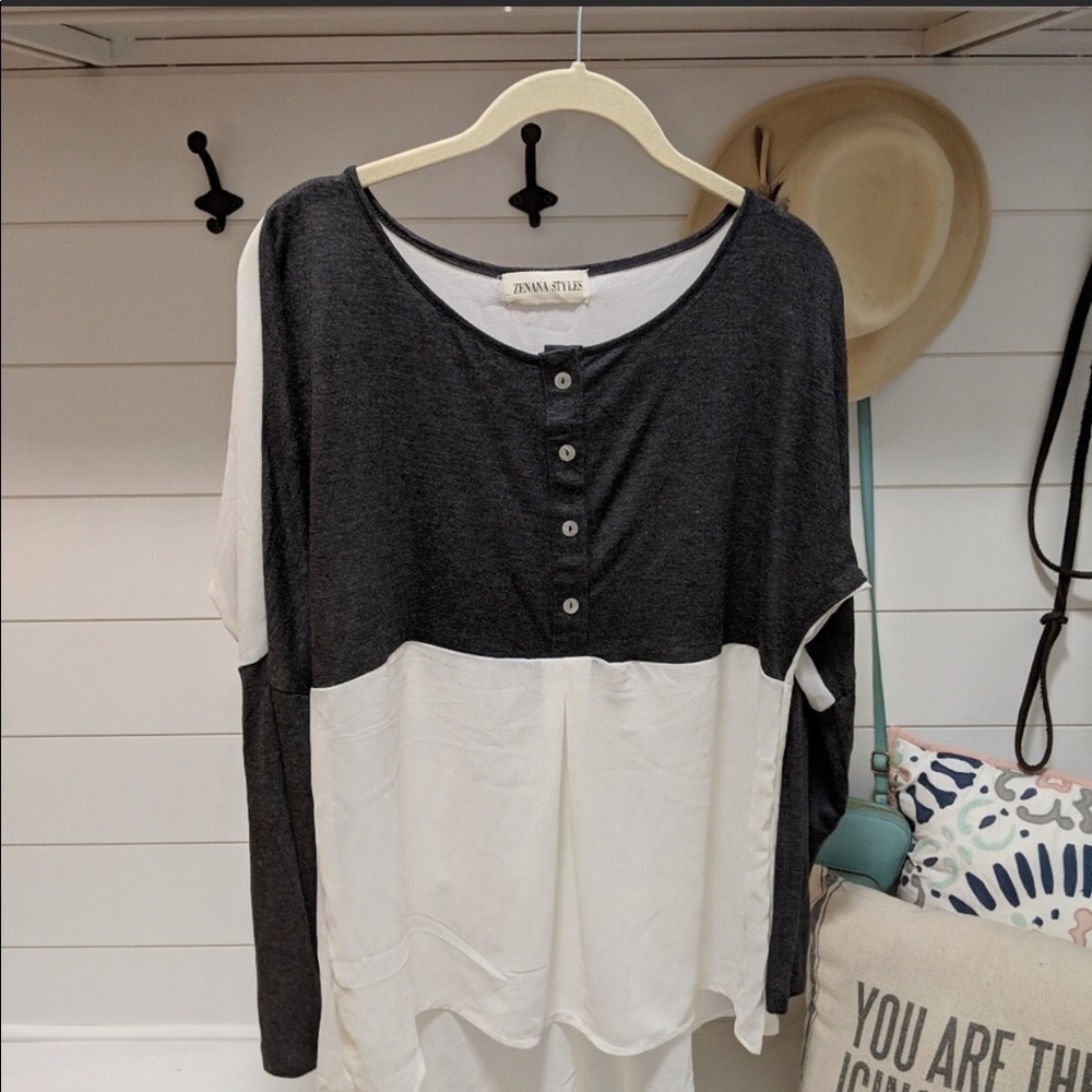 Mixed media-Chiffon & Knit high low flowy top